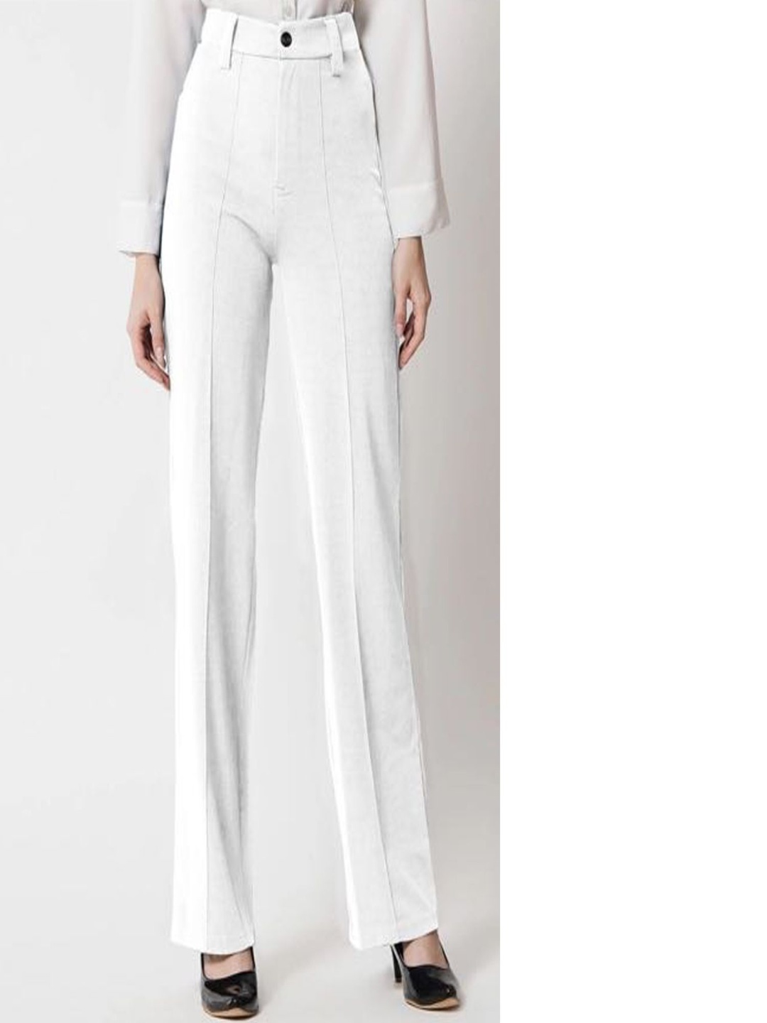 

Fashion Bazaar Women Relaxed Straight Leg Wrinkle Free Pleated Trousers, White
