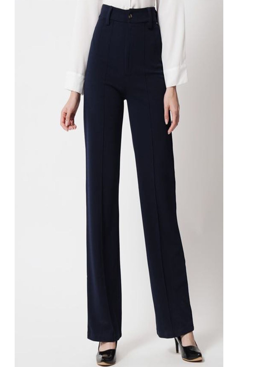 

Fashion Bazaar Women Relaxed Straight Leg Wrinkle Free Pleated Trousers, Black