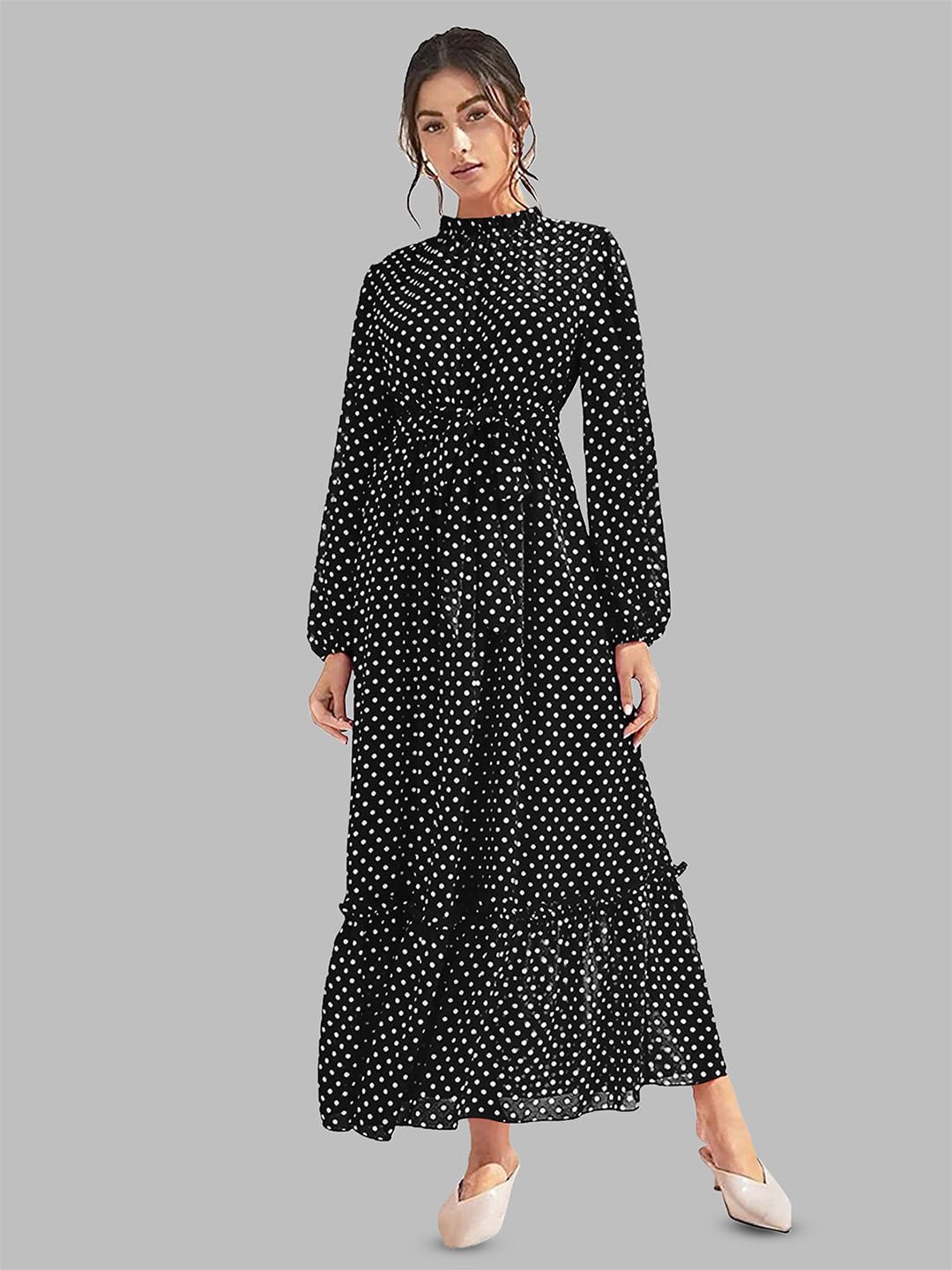 

DHUNKI Print Georgette Fit & Flare Maxi Dress, Black
