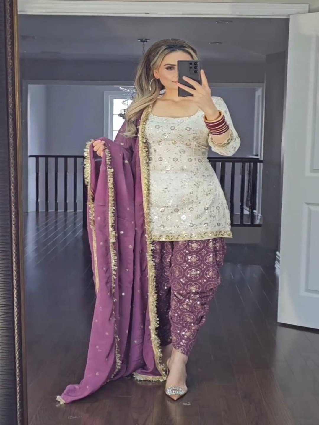 

Fashionuma Floral Embroidered Sequinned Straight Kurta With Bottom And Dupatta, Cream