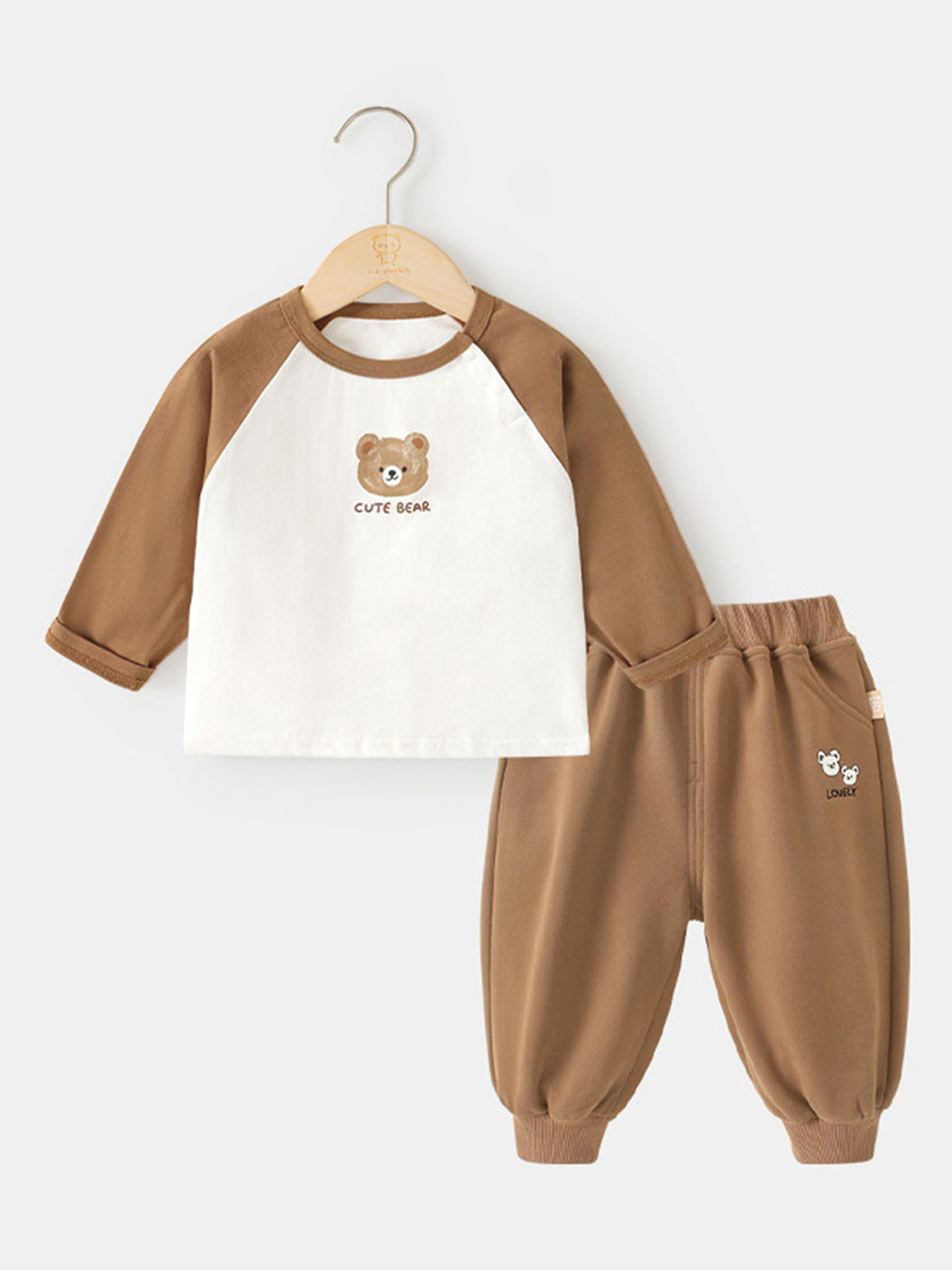 

LULU & SKY Girls Printed Pure Cotton T-Shirt With Trousers, Brown