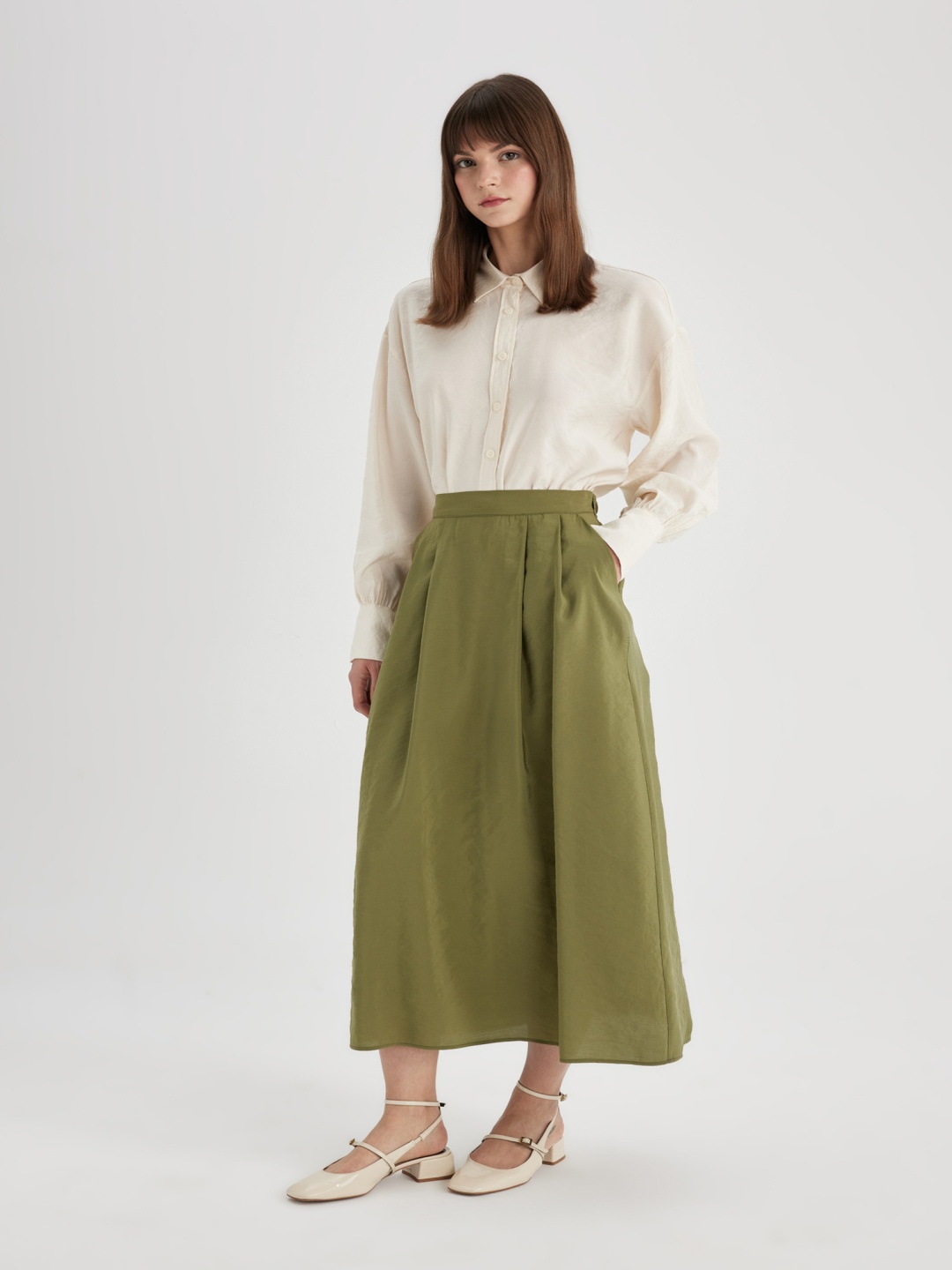 

DeFacto A-Line Midi Casual Skirt, Green