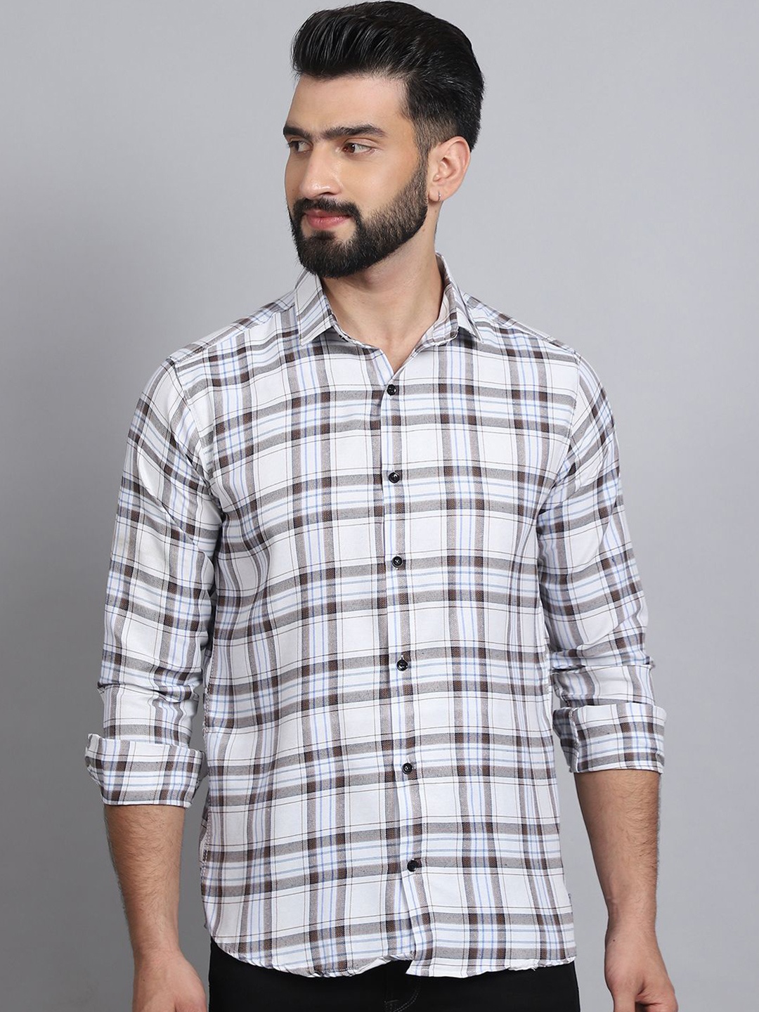 

Tanip Men Sheer Checked Casual Shirt, White