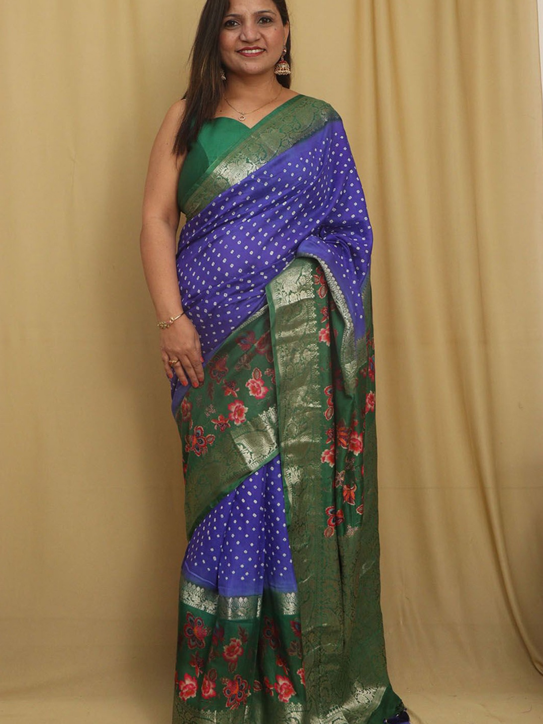 

Luxurionworld Woven Design Zari Pure Silk Bandhani Saree, Blue