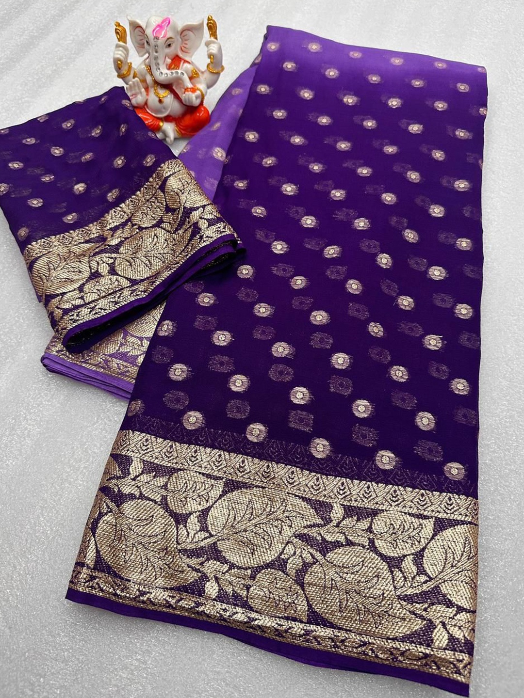 

PAYAL CREATION Woven Design Zari Pure Georgette Maheshwari Saree, Blue