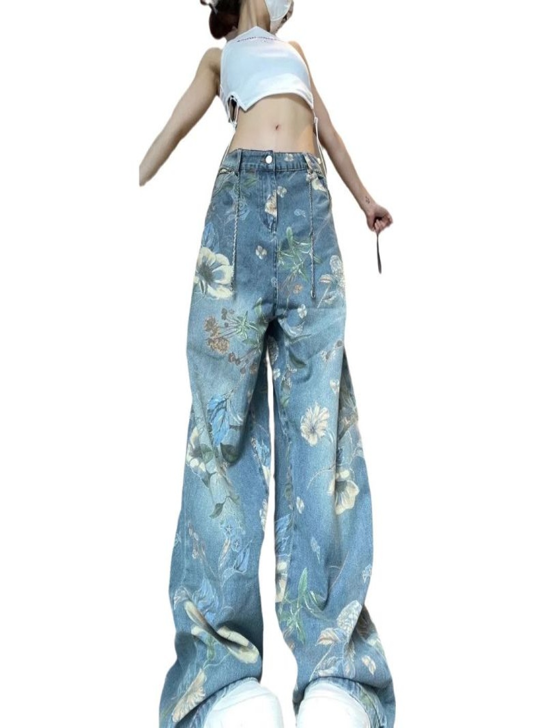 

StyleCast Women Printed Mid-Rise Cotton Baggy Jeans, Blue