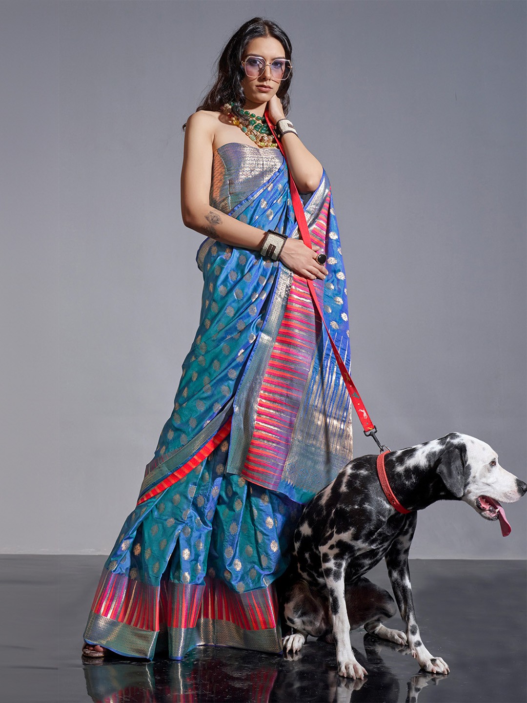 

Ishin Banarasi Saree, Blue