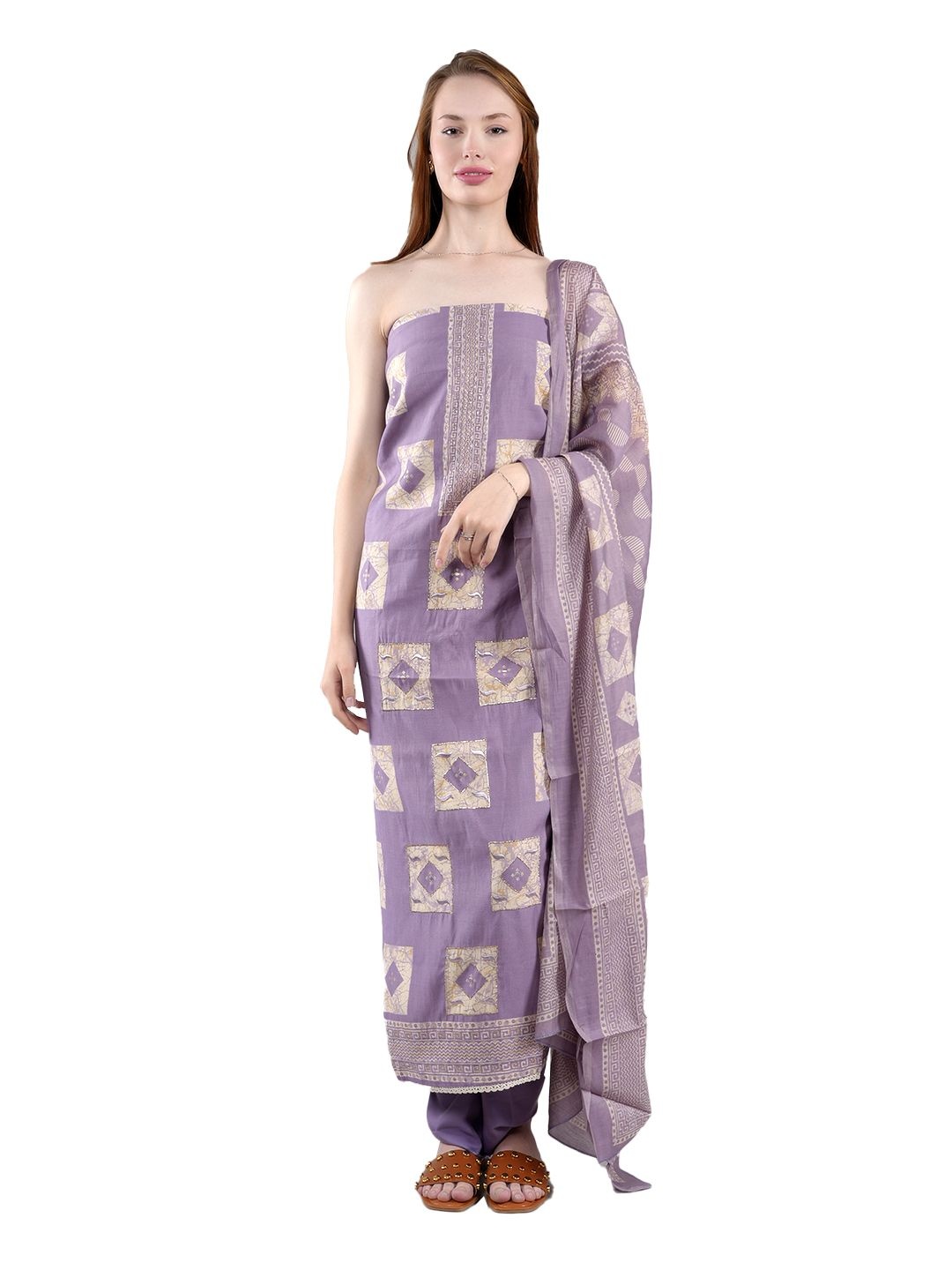 

MOZAFIA Geometric Printed Unstitched Dress Material, Purple
