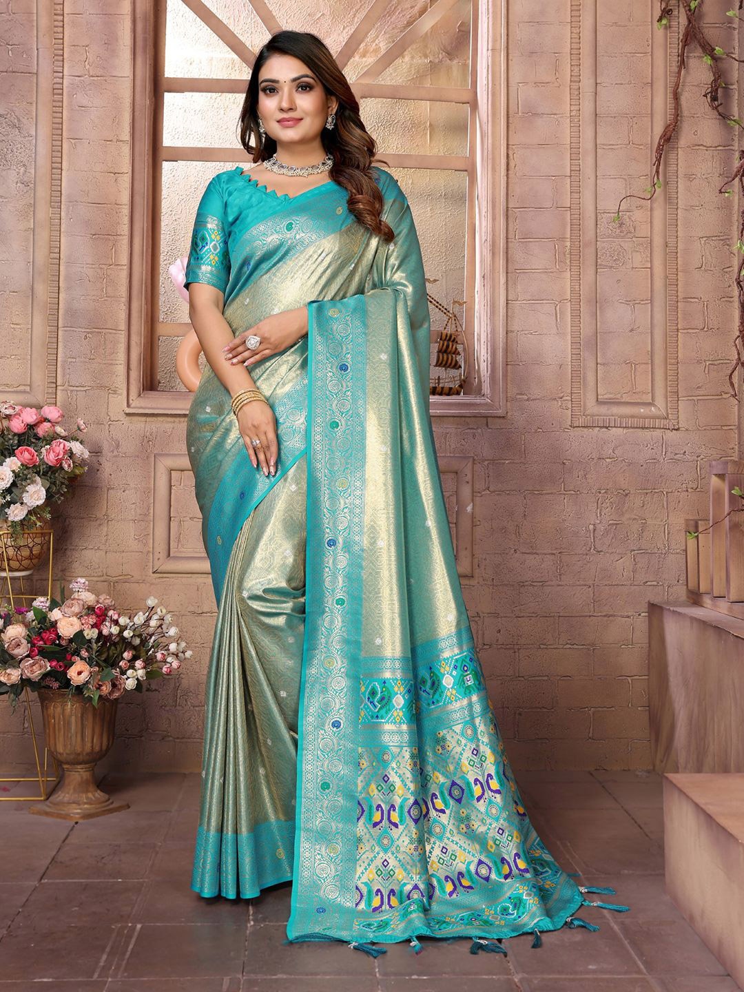 

Panzora Woven Design Zari Silk Blend Banarasi Saree, Blue