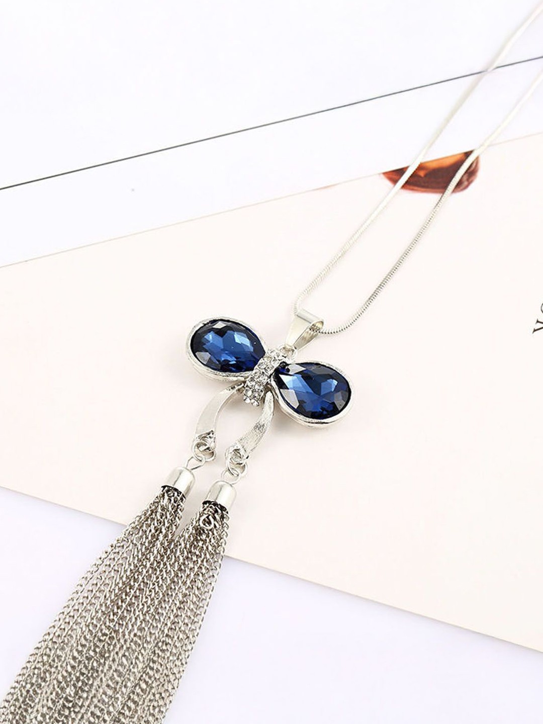 

StyleCast Elegant Silver-Toned Stone Studded Contemporary Pendant with Chain