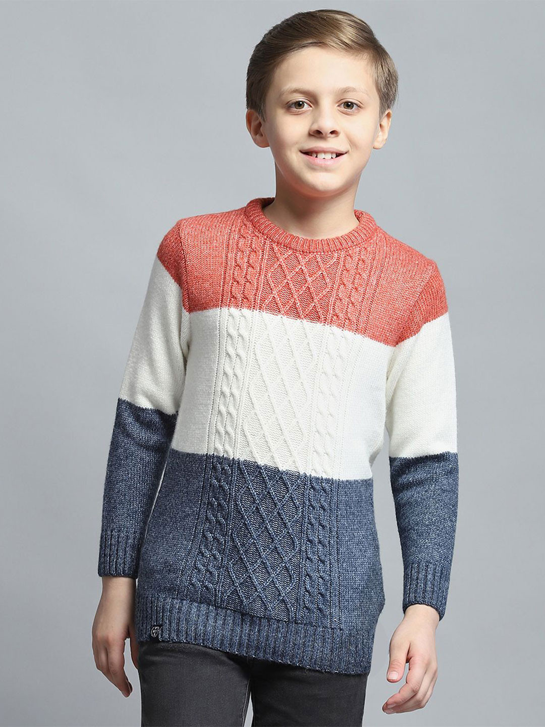 

Monte Carlo Boys Colourblocked Woollen Pullover, Navy blue