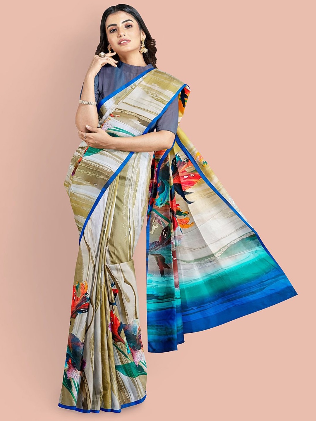 

Avyay Creation Floral Printed Silk Crepe Saree, Multi