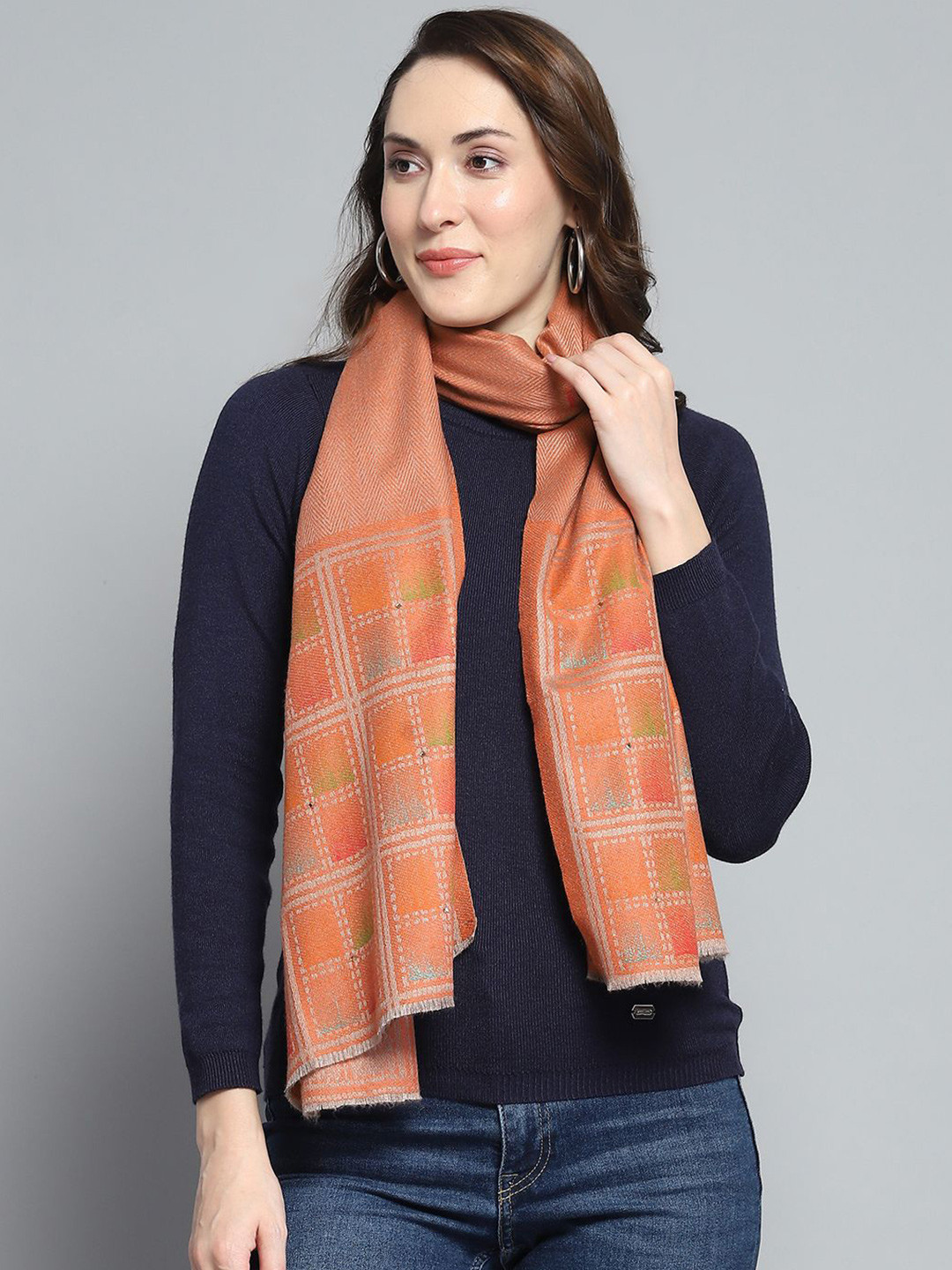 

Monte Carlo Geometric Woven Design Shawl, Orange
