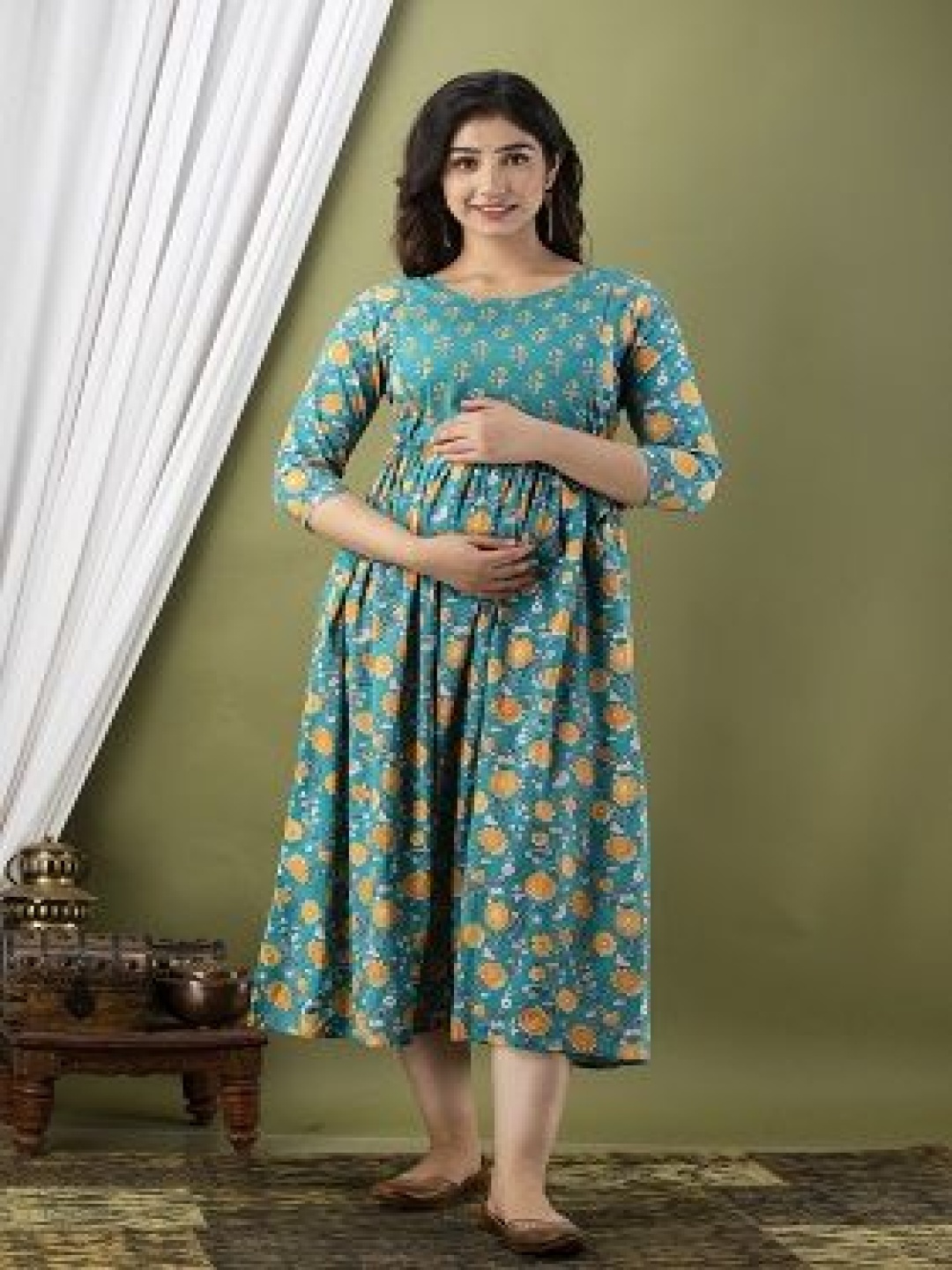 

Nevisha Style Women Floral Printed Thread Work Floral Maternity Anarkali Kurta, Multi