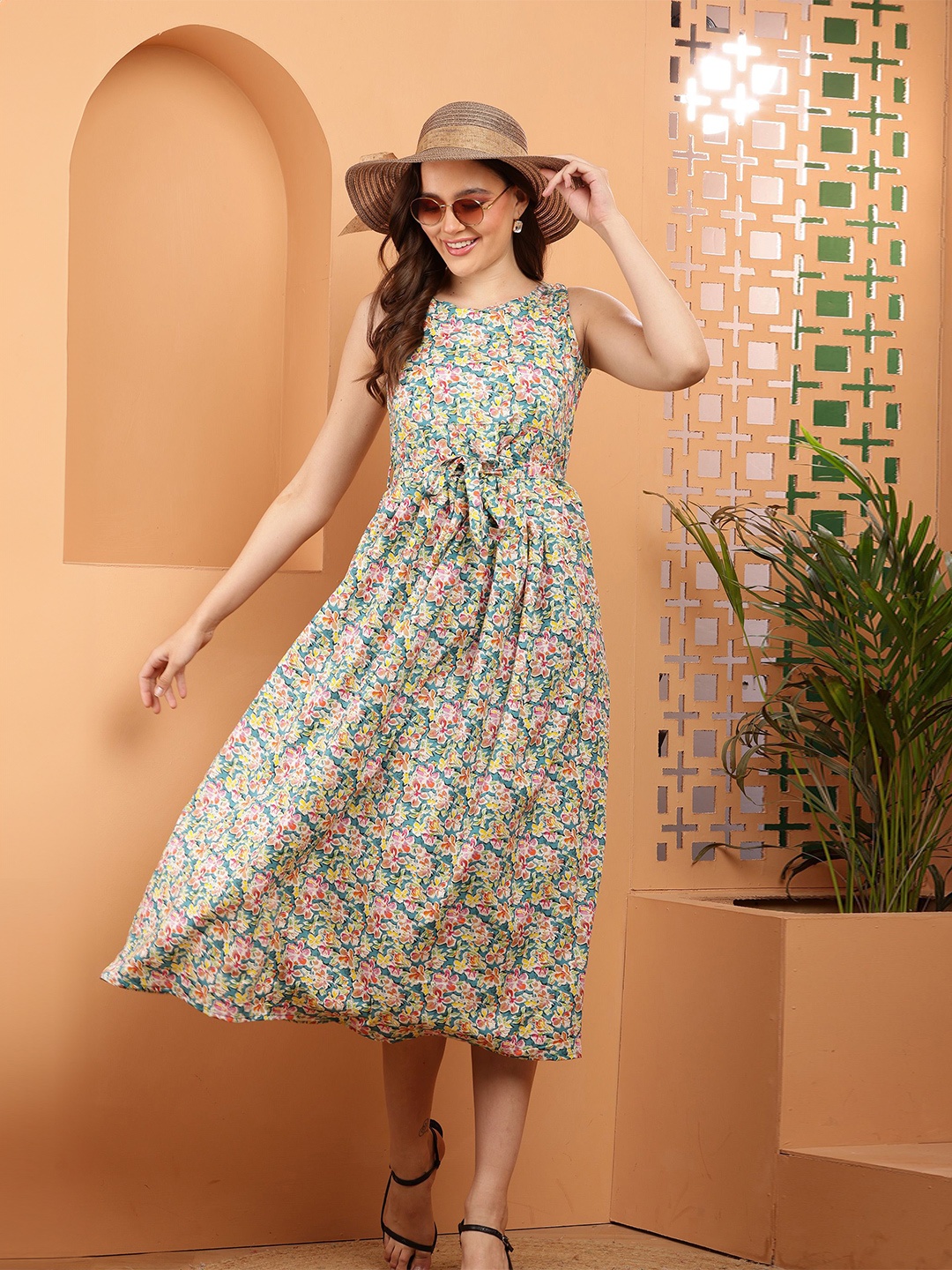 

ARJ FASHION Floral Print Fit & Flare Maxi Dress, Multi