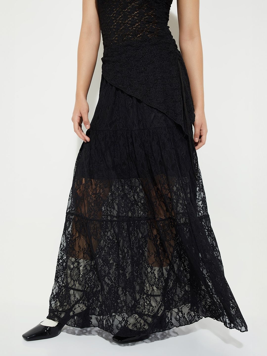 

MAX URB_N Women Lace Maxi Skirt, Black