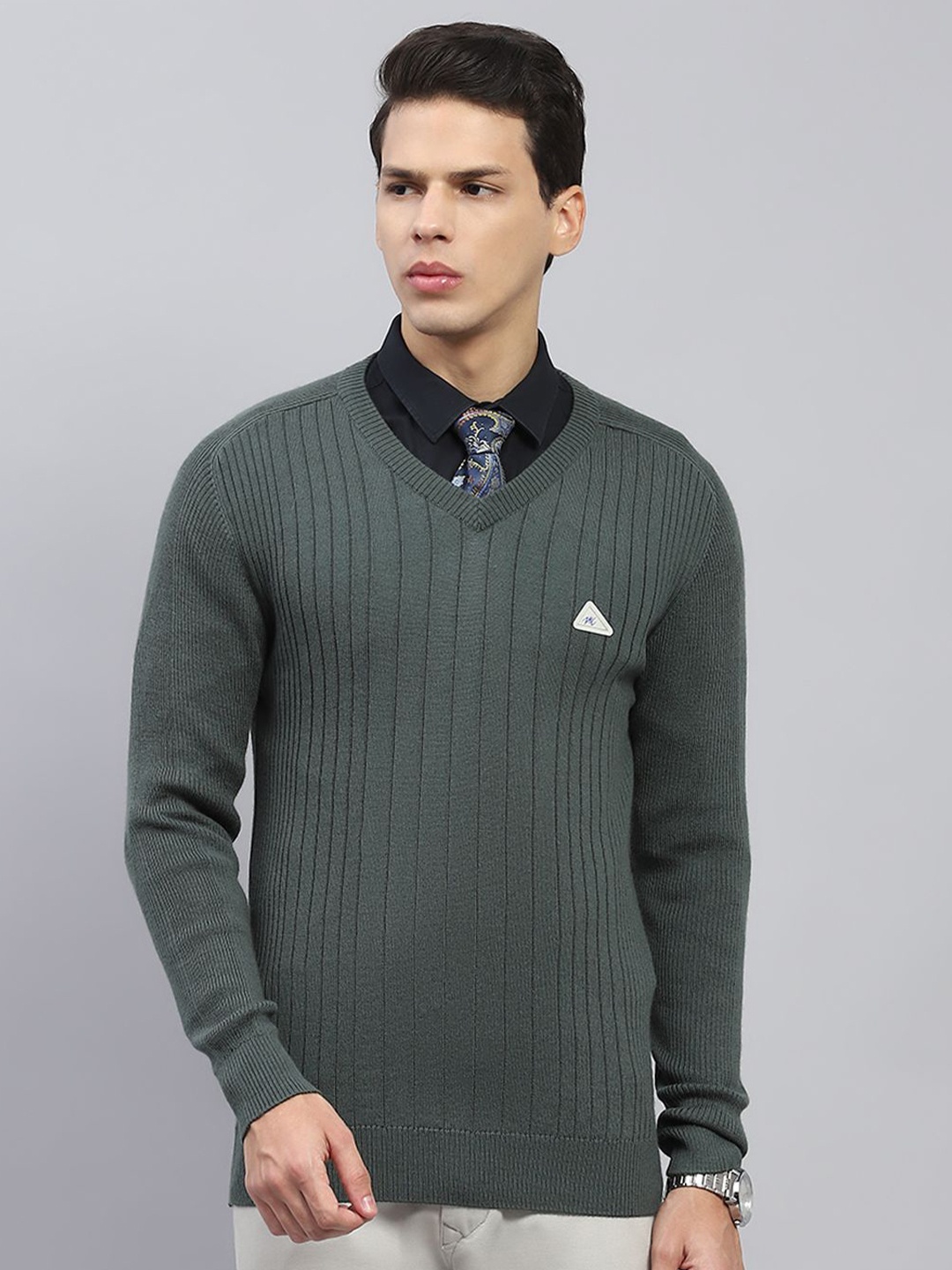 

Monte Carlo Men Striped Woollen Pullover, Olive