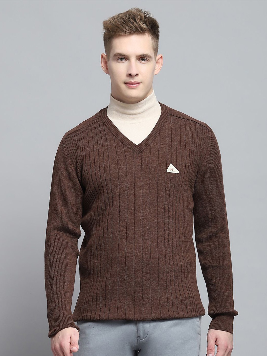 

Monte Carlo Men Striped Woollen Pullover, Brown
