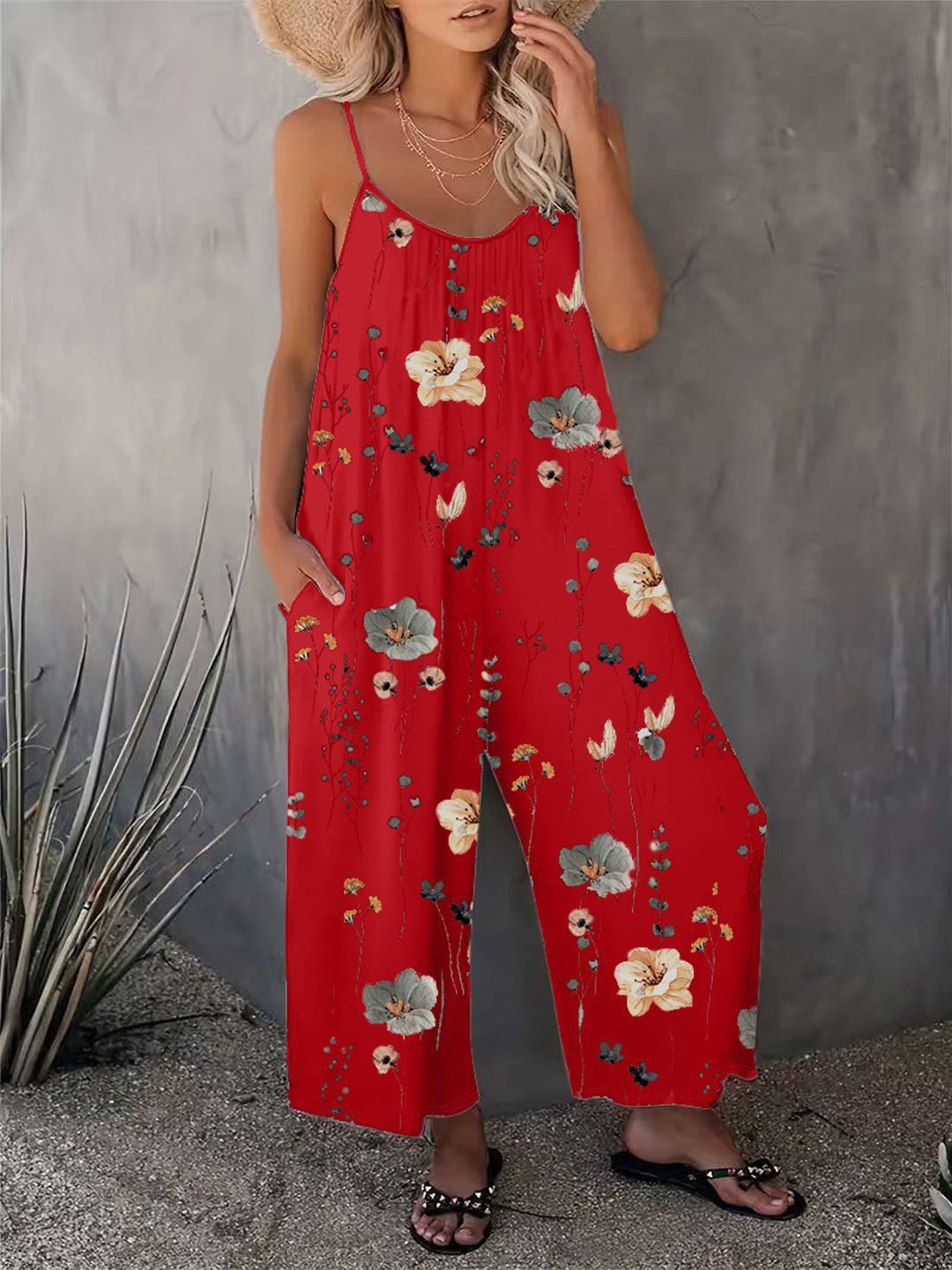 

StyleCast Printed Basic Jumpsuit, Red