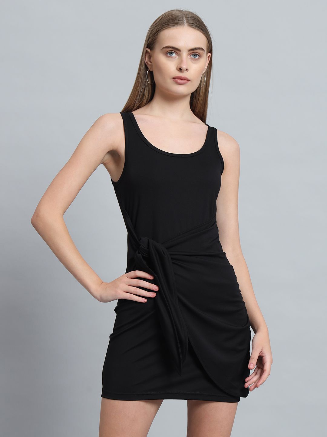 

ND & R Women Strechable Solid Sleeveless Bodycon Mini Length Dress, Black