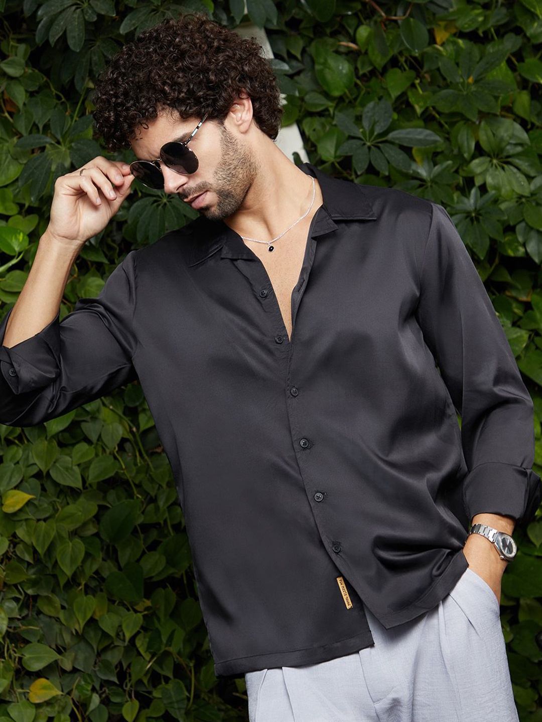 

Campus Sutra Men Comfort Cuban Collar Solid Cotton Casual Shirt, Black