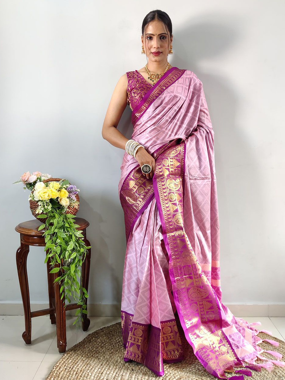 

A TO Z CART Woven Design Zari Silk Cotton Banarasi Saree, Pink