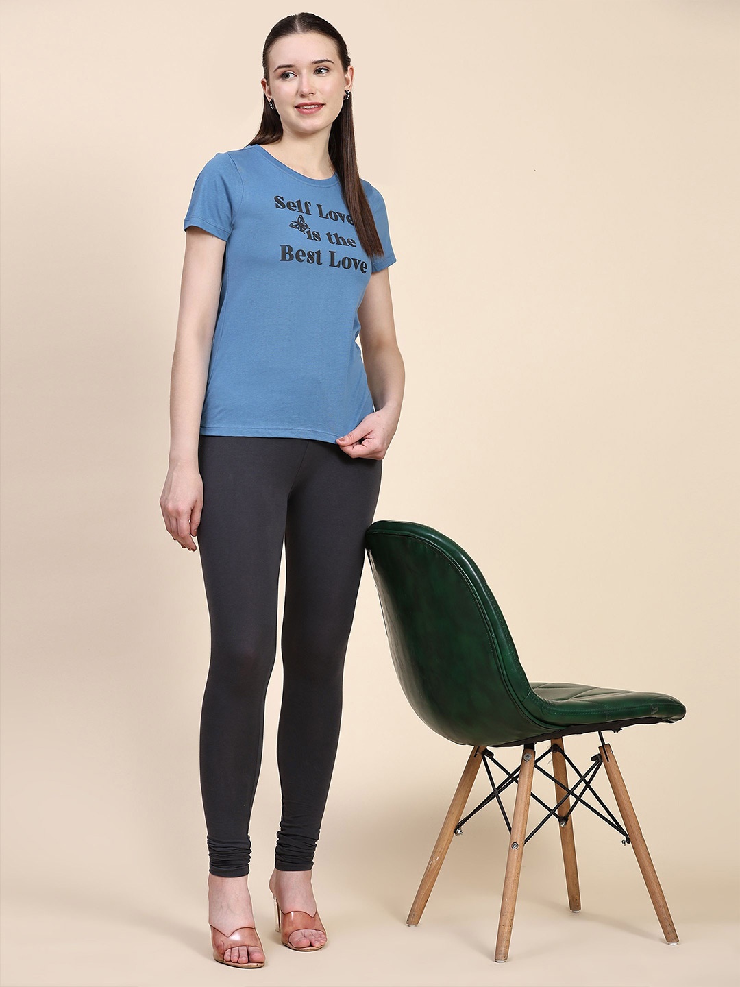 

Outflits Printed Round Neck T-Shirt With Leggings, Blue