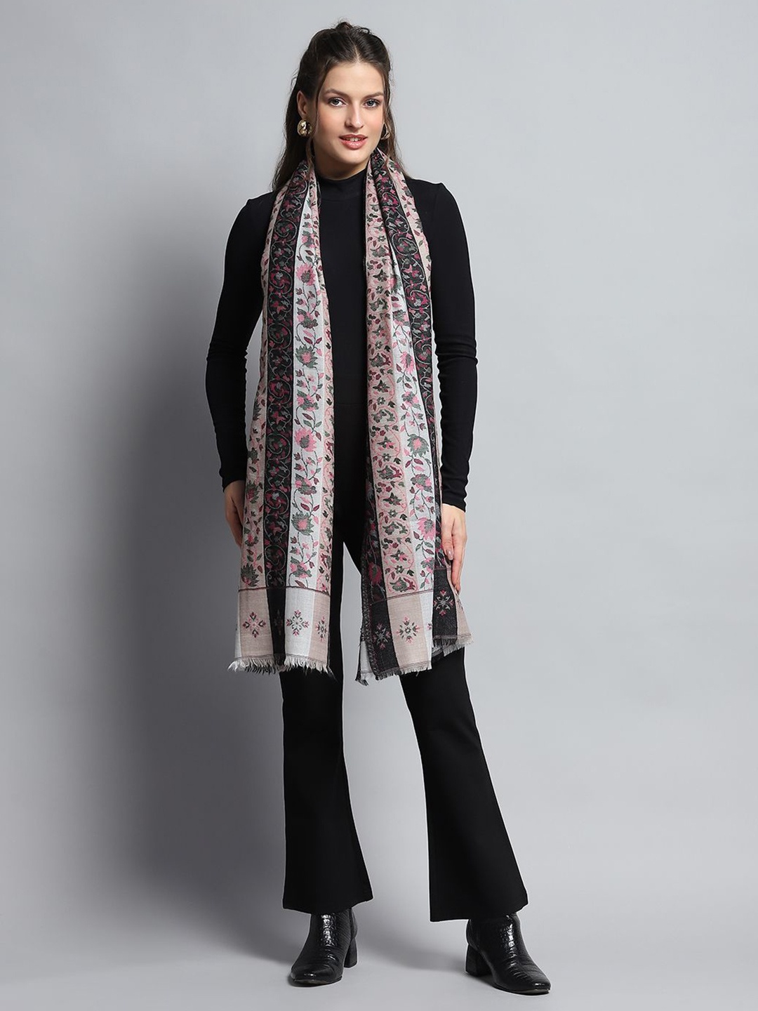 

Monte Carlo Floral Woven-Design Shawl, Black