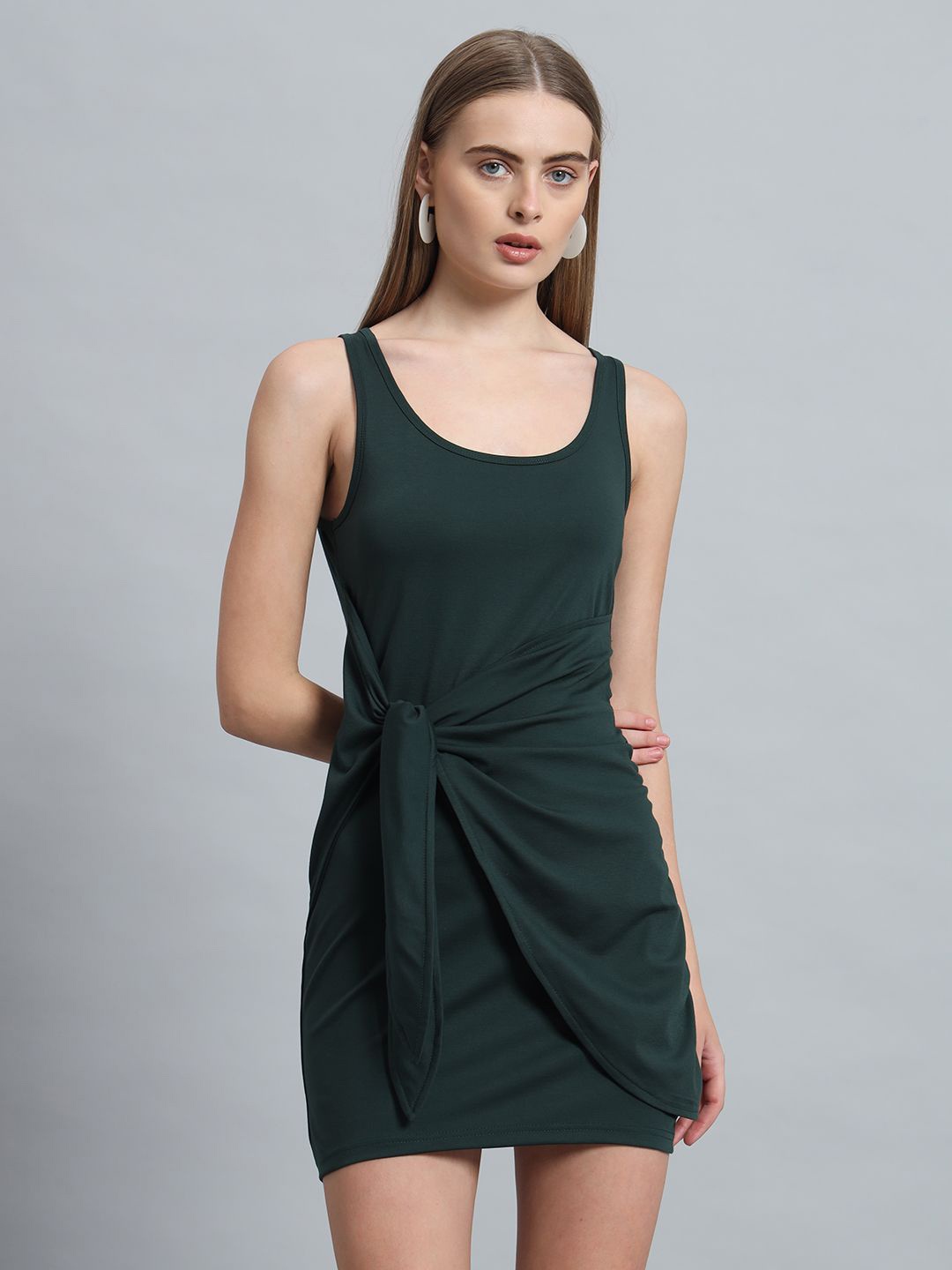 

ND & R Women Strechable Solid Sleeveless Bodycon Mini Length Dress, Green