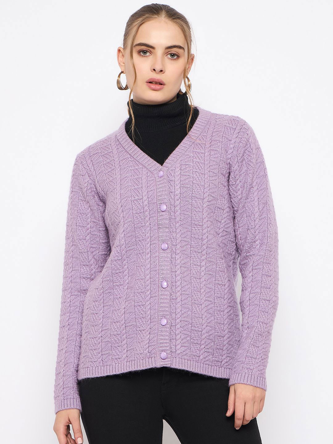 

Madame Women Cable Knit Cardigan, Purple