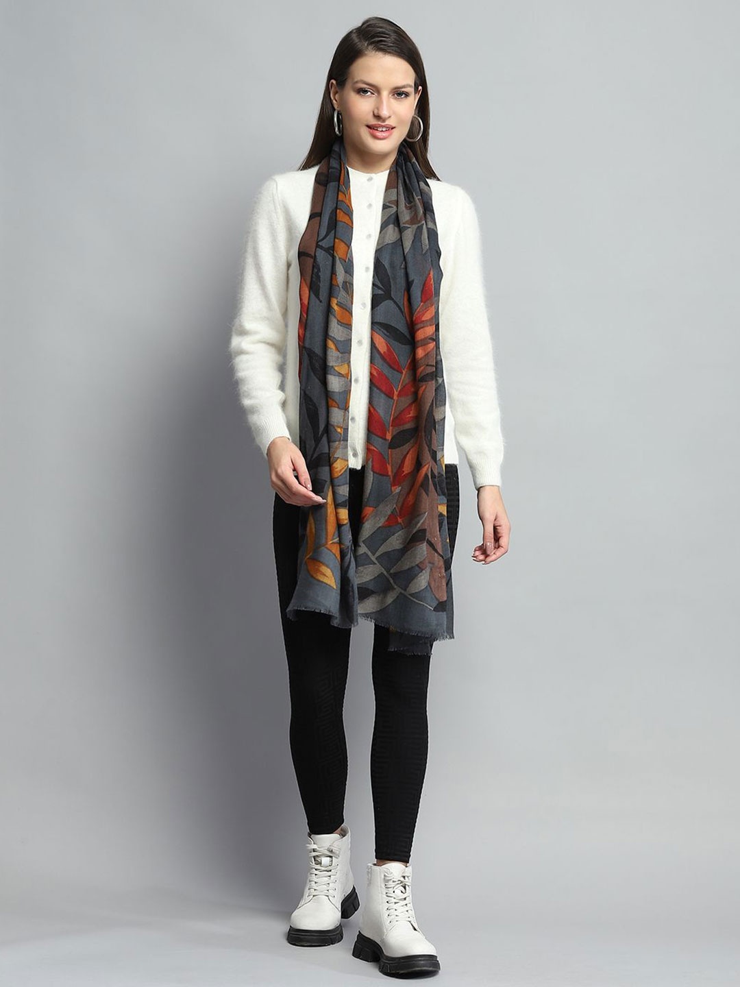 

Monte Carlo Tropical Printed Woollen Stoles, Grey