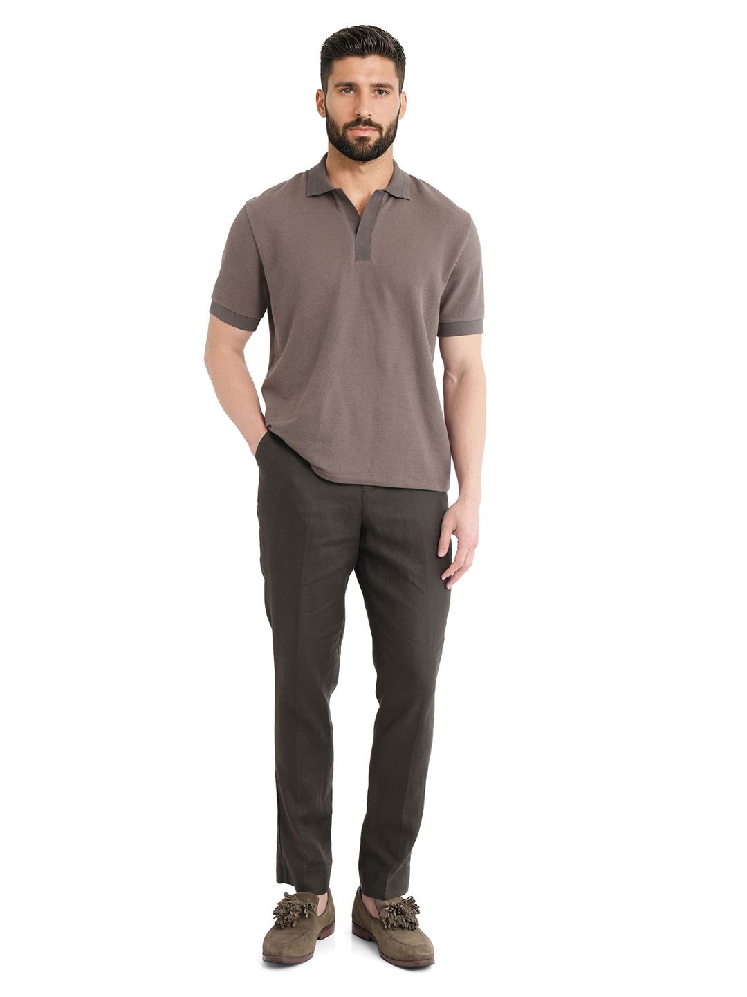 

RARE RABBIT Men Solid Polo Collar Cotton T-shirt, Brown