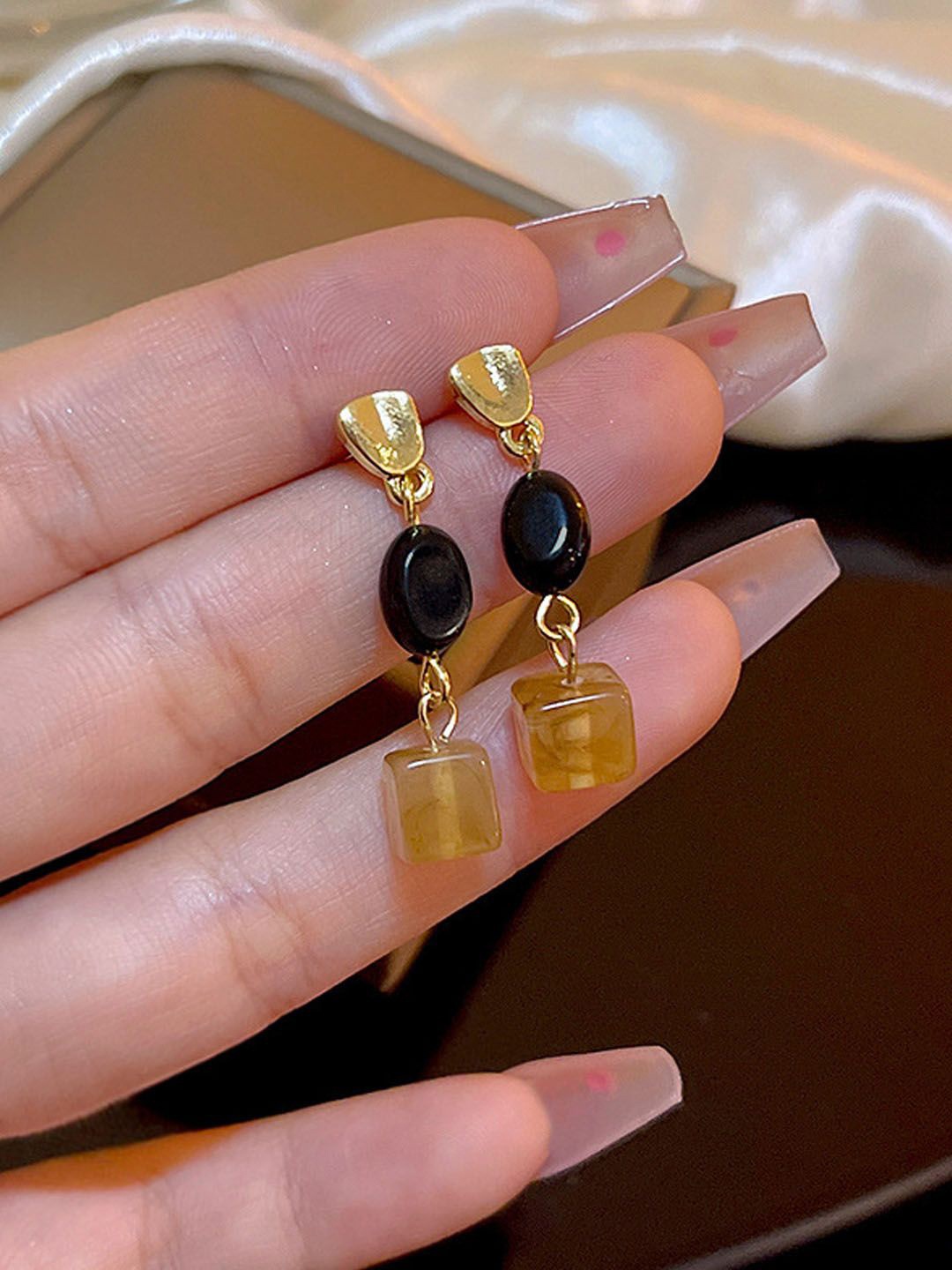 

StyleCast Yellow & Black Beaded Classic Drop Earrings
