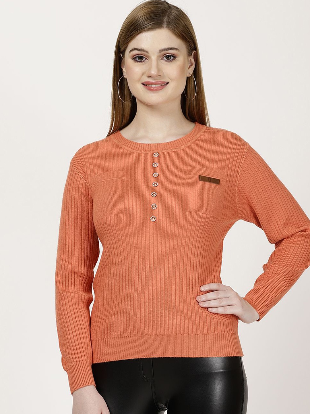 

FUTURO Women Striped Pullover, Rust