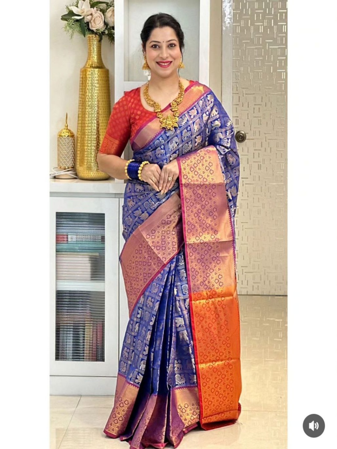 

KALINI Ethnic Motifs Zari Pure Silk Banarasi Saree, Blue