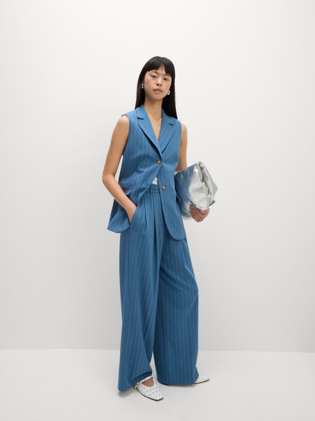 

Marks & Spencer Women Checked High-Rise Trousers, Blue