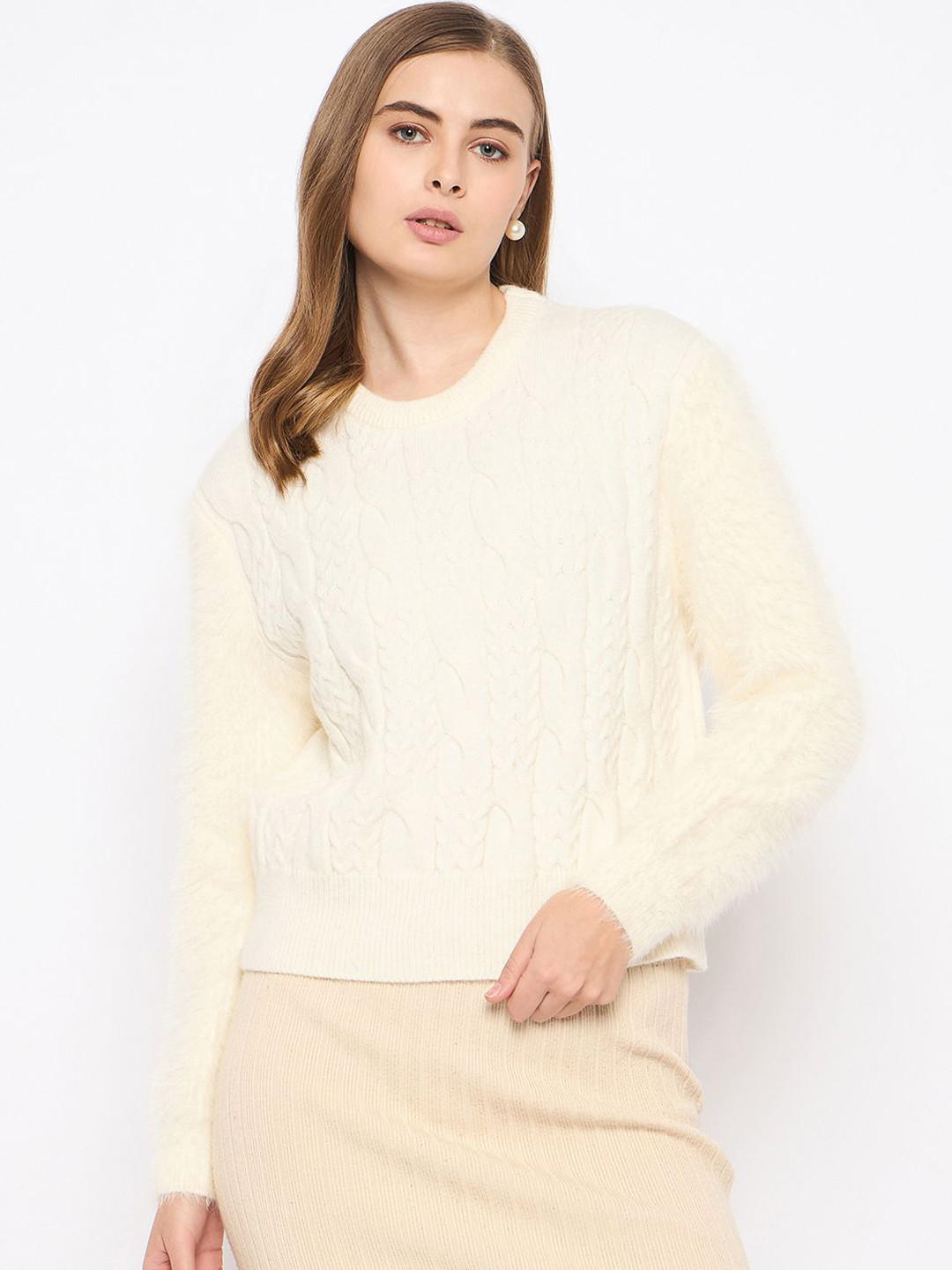 

Madame Women Cable Knit Pullover, Off white