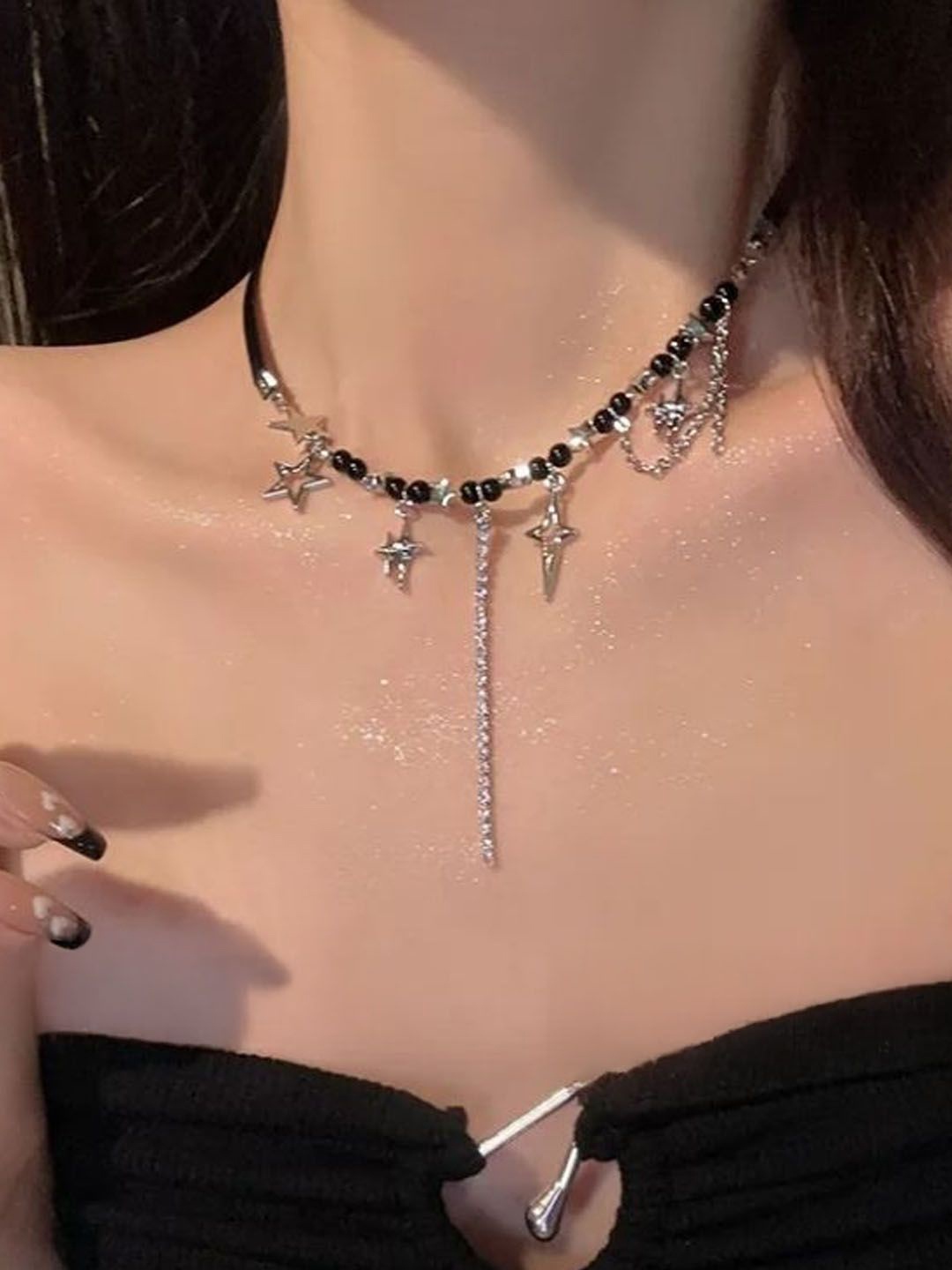 

StyleCast Silver-Plated Stone Studded & Beaded Necklace
