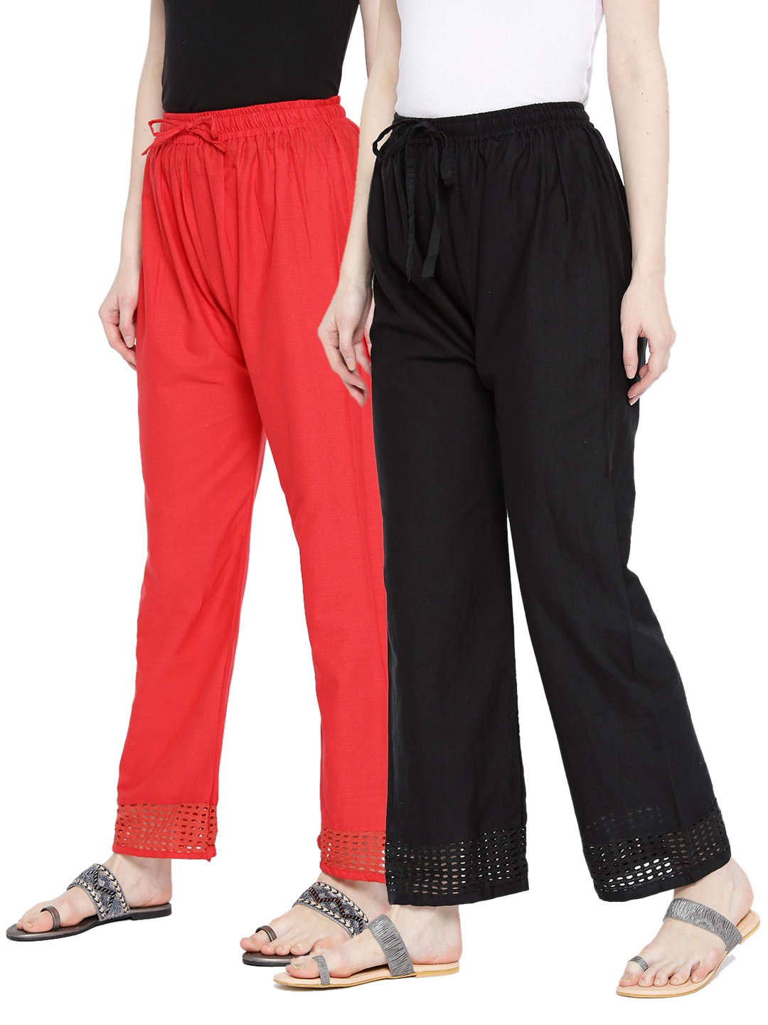

KALINI Pack Of 2 Cotton Straight Palazzos, Red