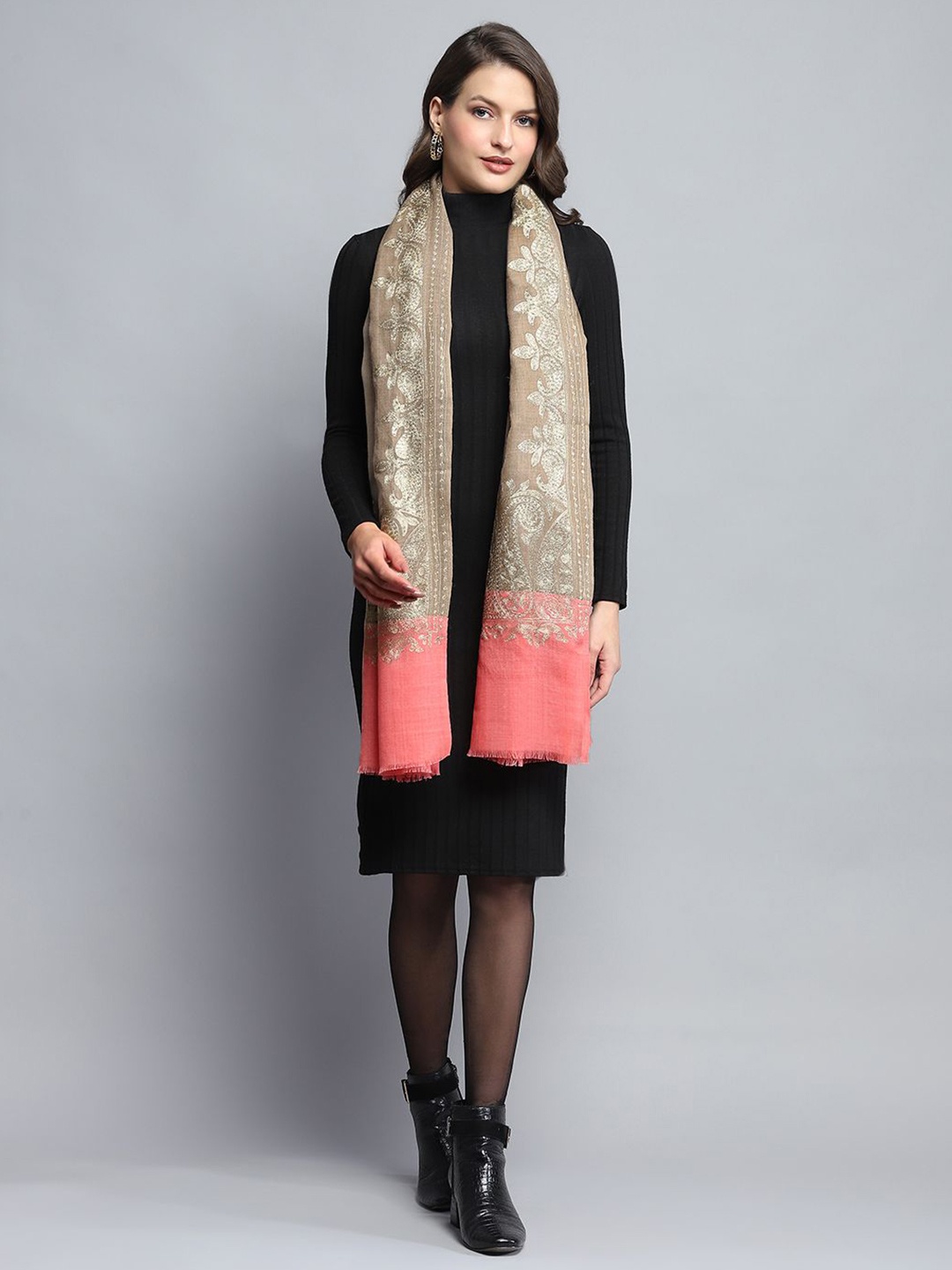 

Monte Carlo Paisley Embroidered Shawl, Beige