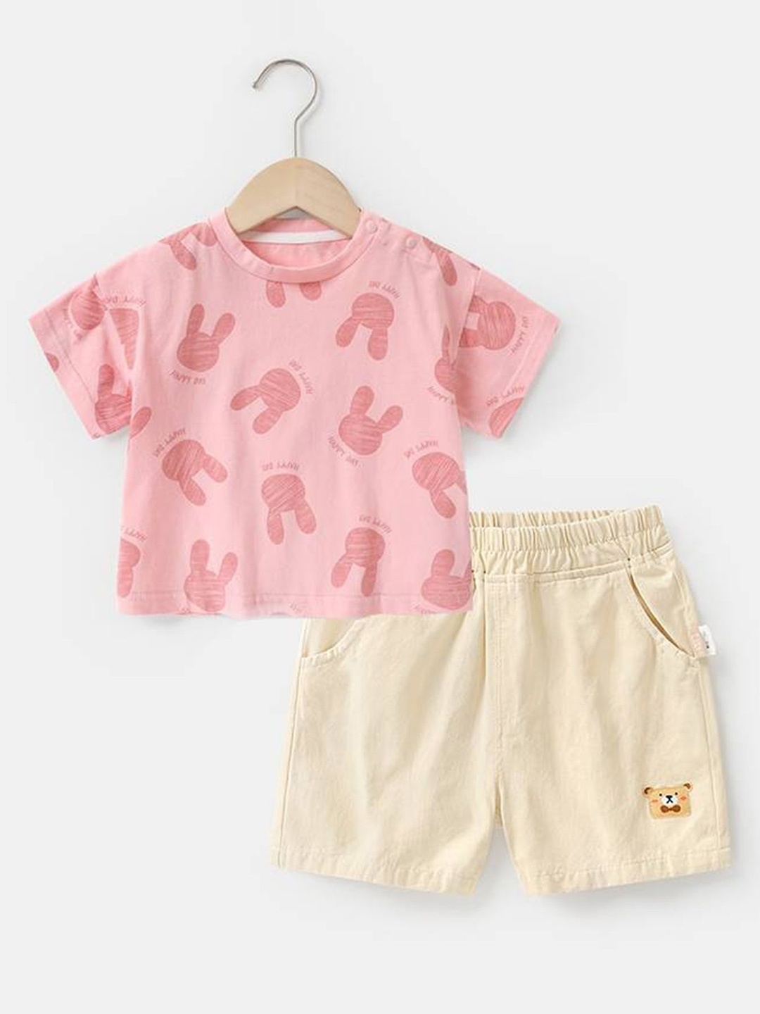 

LULU & SKY Girls Printed Pure Cotton T-Shirt With Shorts, Pink