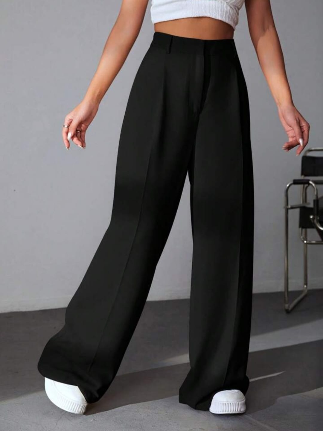 

Next One Women Smart High-Rise Easy Wash Parallel Trousers, Black