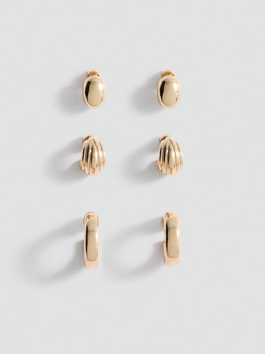 

MANGO Set of 3 Contemporary Earrings, Gold