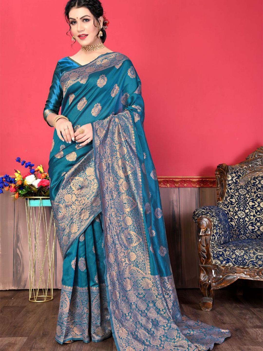 

choiceit Woven Design Zari Pure Silk Saree, Blue