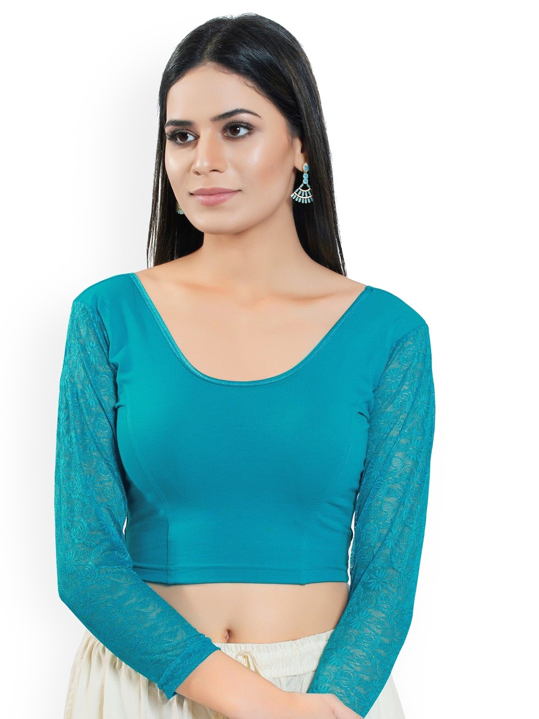 

Mmore Round Neck Cotton Slip-On Stretchable Saree Blouse, Teal