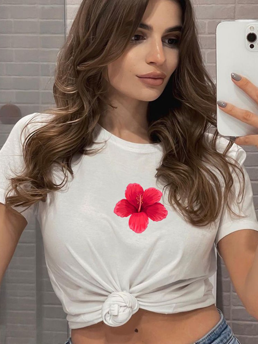 

StyleCast x Revolte Women Printed Raw Edge Slim Fit T-shirt, White