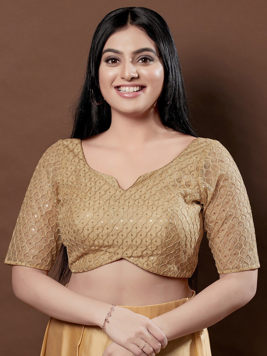 

Mmore Embroidered Saree Blouse, Gold