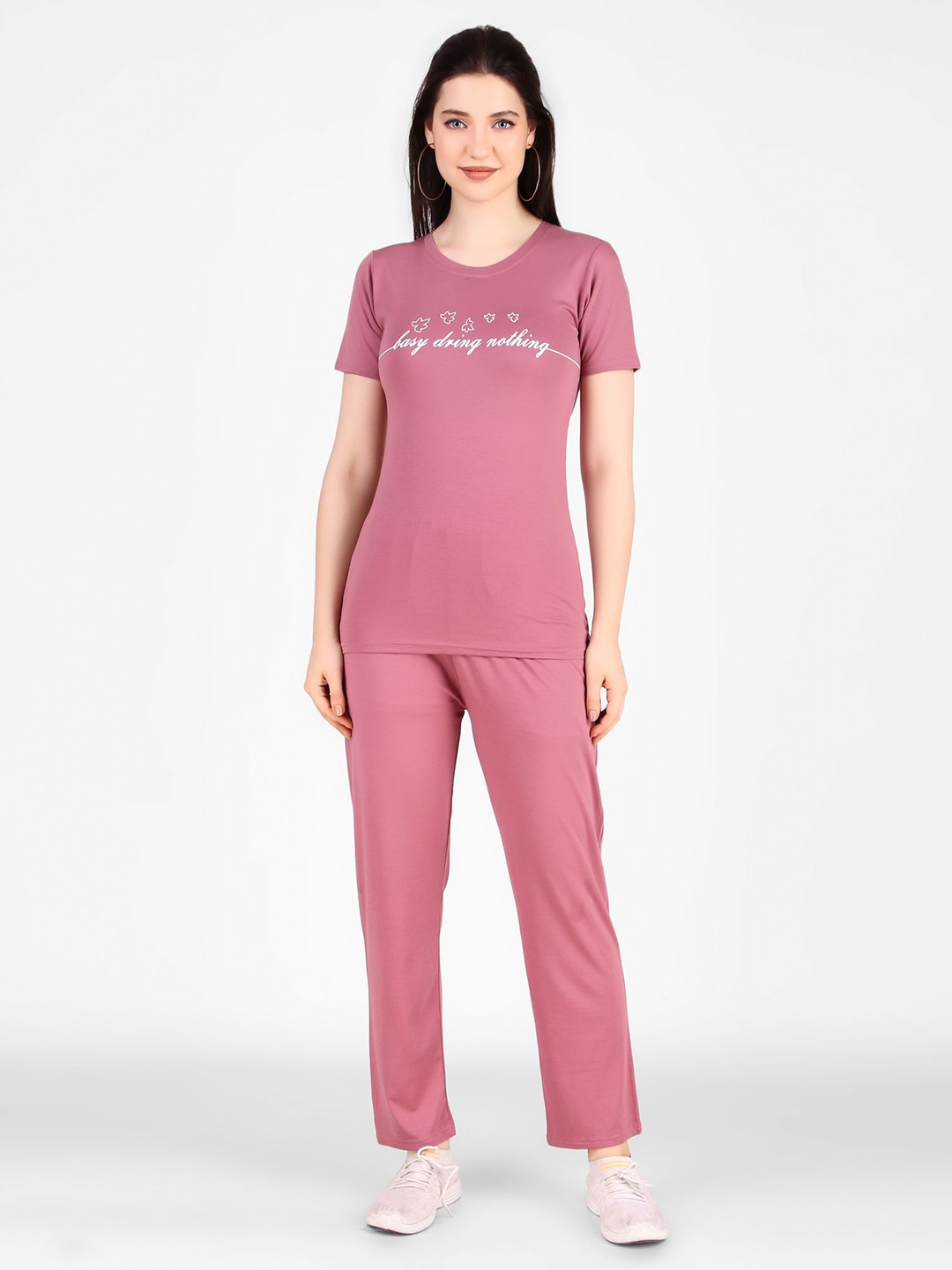 

FNOCKS Printed T-shirt With Trousers Co-Ords, Pink