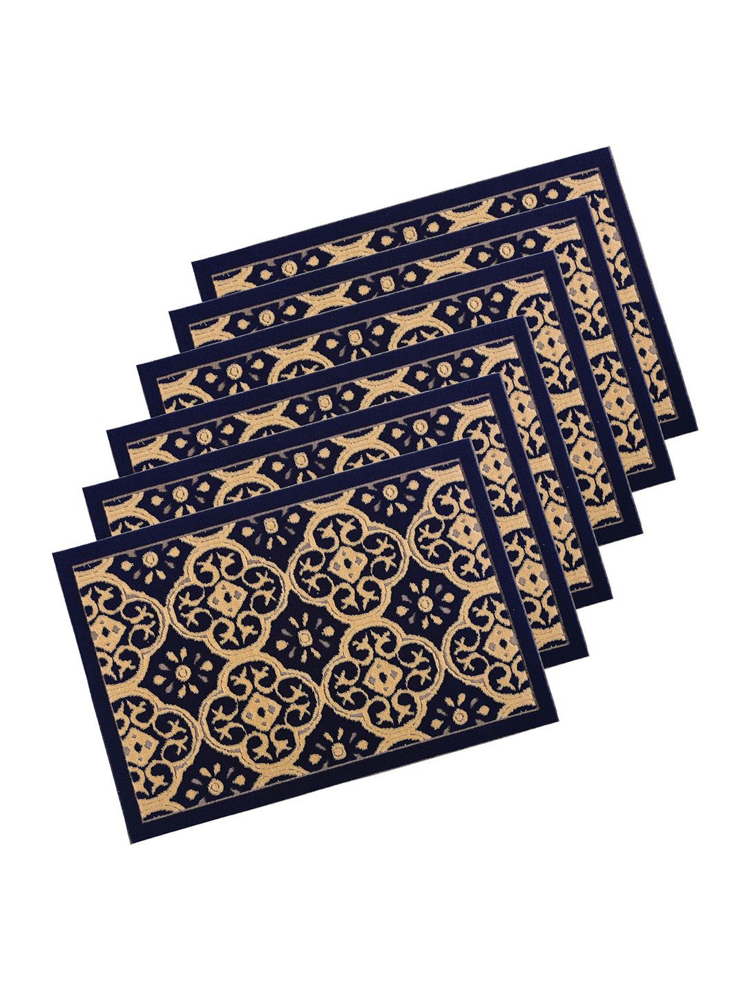 

Kuber Industries Blue & Beige 6 Pieces Jacquard Rectangular Anti-Skid Doormats