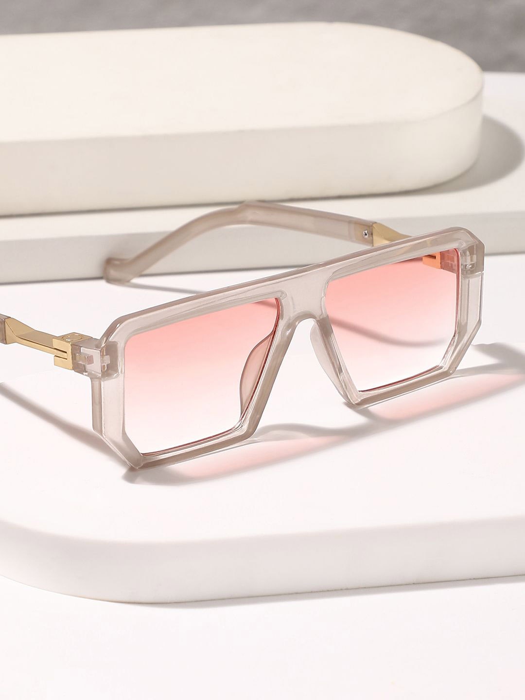 

French Accent Men Rectangle Sunglasses with Polarised Lens SW25_FASG1116, Pink